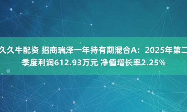 久久牛配资 招商瑞泽一年持有期混合A：2025年第二季度利润612.93万元 净值增长率2.25%